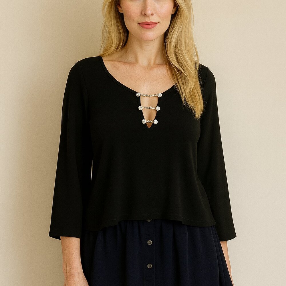 Shein Navy Top with Neckline Embellishments Size 3XL
